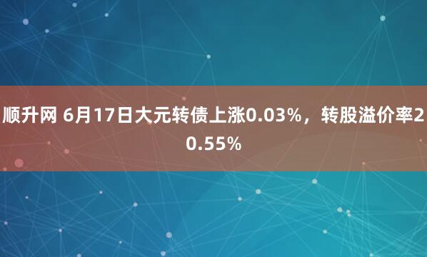 顺升网 6月17日大元转债上涨0.03%，转股溢价率20.55%